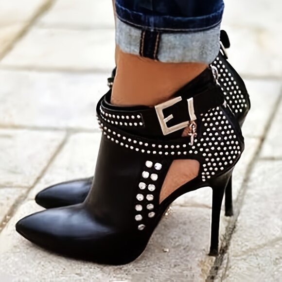 Women's Rhinestone Ankle Boots Pointed Toe Zipper Party Shoes - Picture 1 of 5